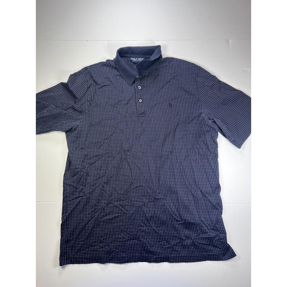 Polo Golf Ralph Lauren Mens Large Navy Blue Micro Dot Pima Cotton Polo Shirt